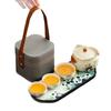 Travel tea set Portable wind panda holding bamboo Ru kiln binaural teapot Business gift Kuaike cup