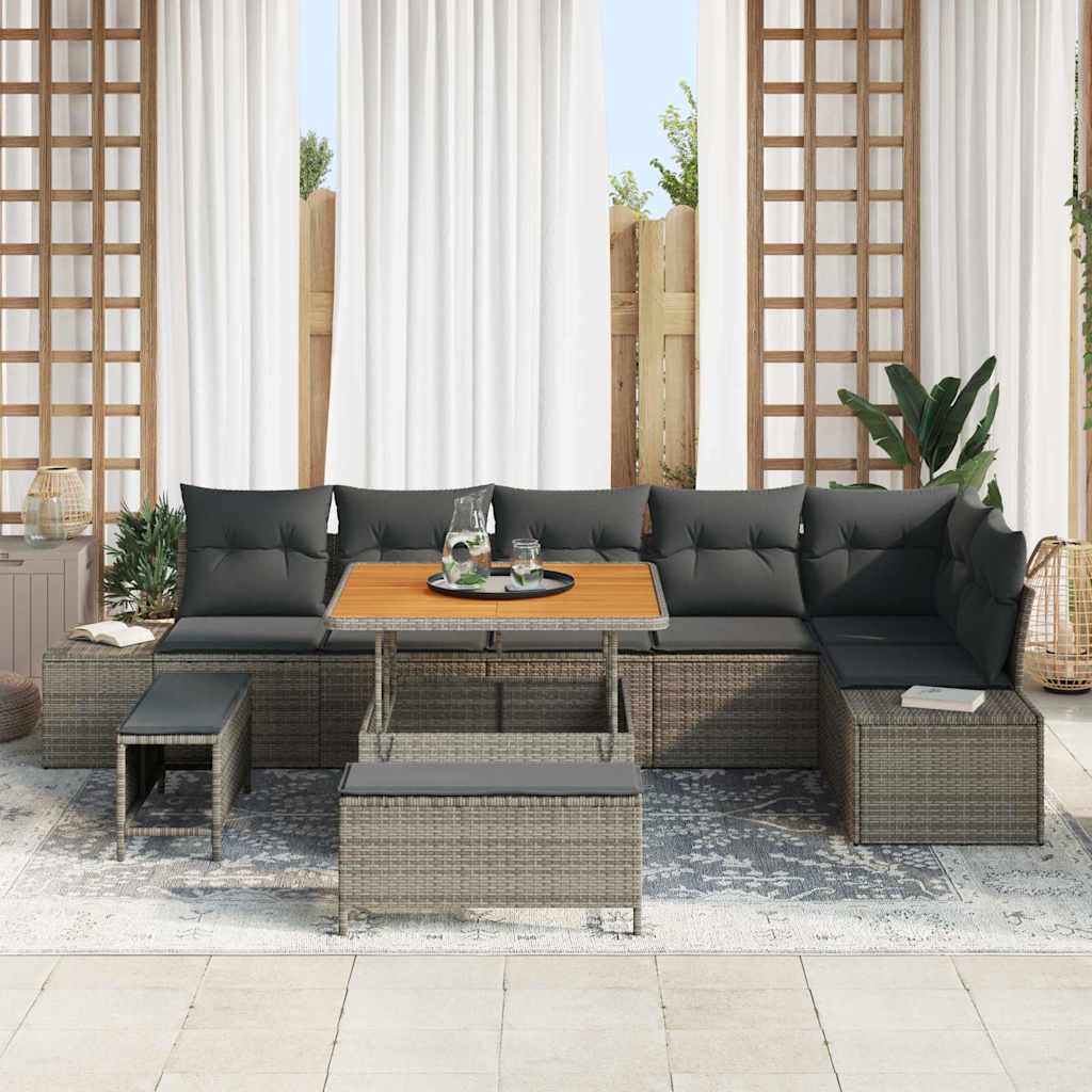 9 Piece Grey Garden Sofa Set with Cushions