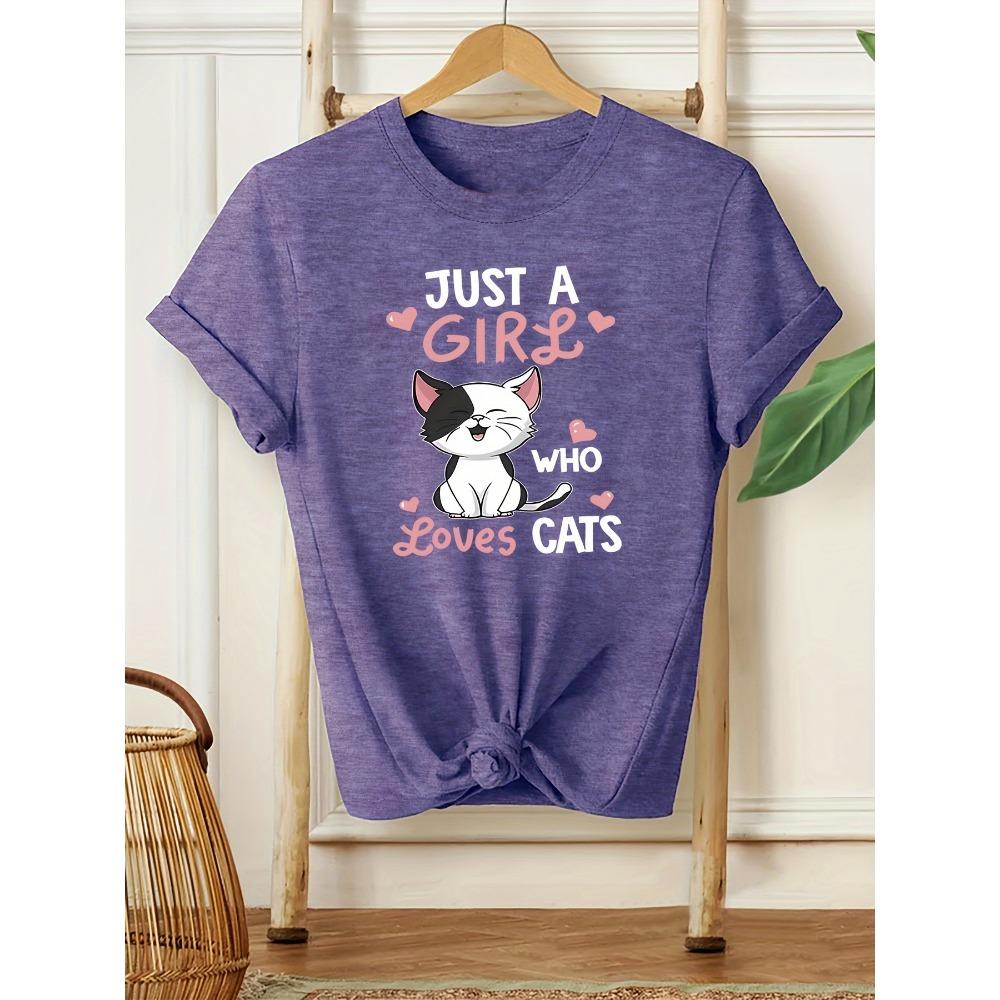

Just A Girl Who Loves Cats Women s Tee - Cute Cartoon Cat Green Top S
