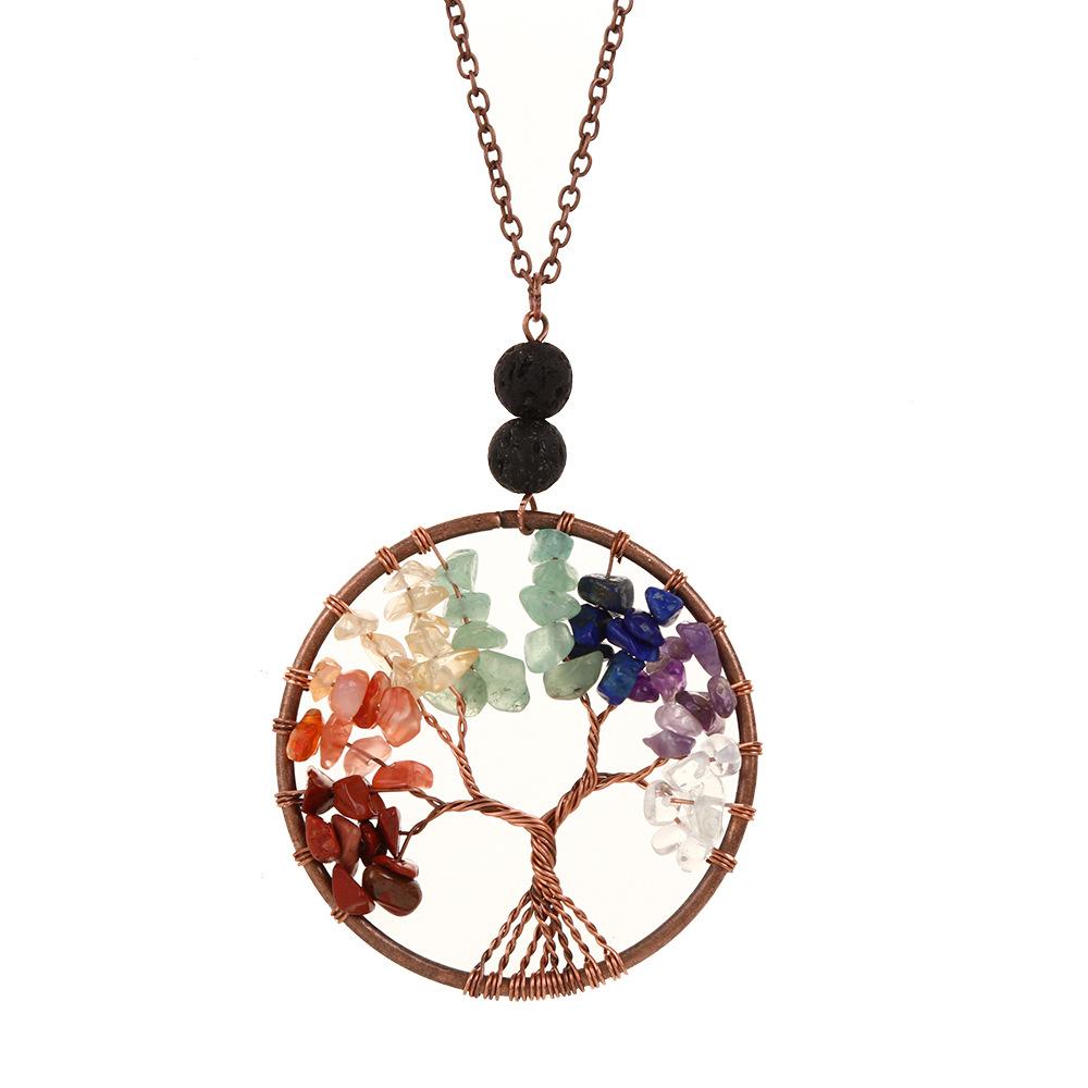 Natural Stone Crystal, Aromatherapy Volcanic Stone Pure Hand-Wound Gravel Tree Root Life Tree Necklace N14