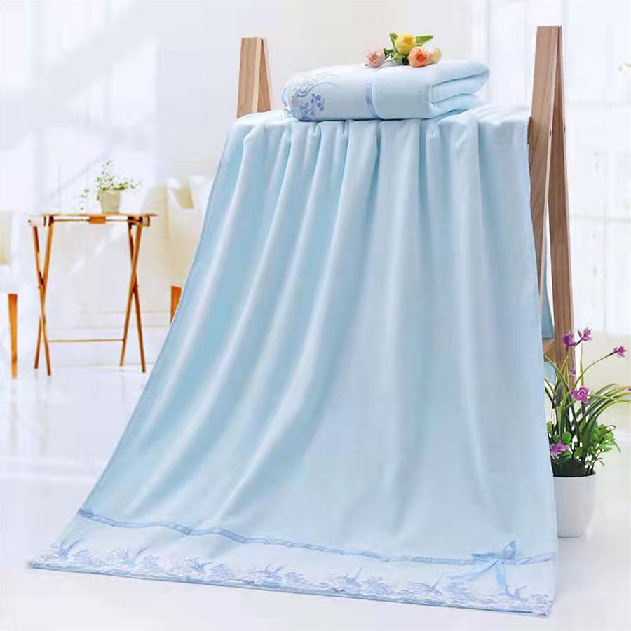 2pcs/set Microfiber Embroidered Towel Set Solid 1pc 75x35cm Face Towel 1pc 140x70cm Bath Towel Quick Dry Towels Bathroom