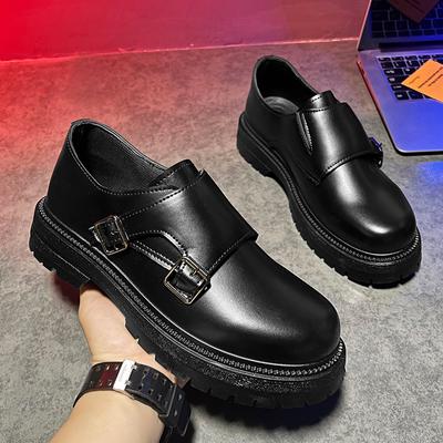 New Men Leather Platform Oxfords Slip On  Thick Tottom Male Derby Shoes Casual Buckle Loafers Mens Square Toe Formal Dress Shoes