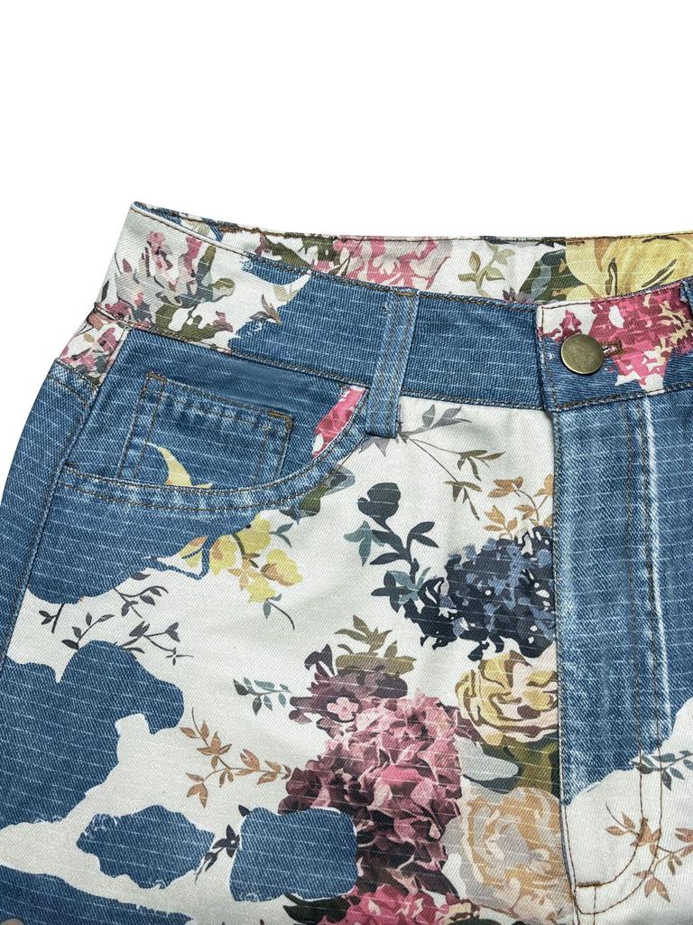 European & American Women's Retro Loose Wide-Leg Printed Jeans (N023)