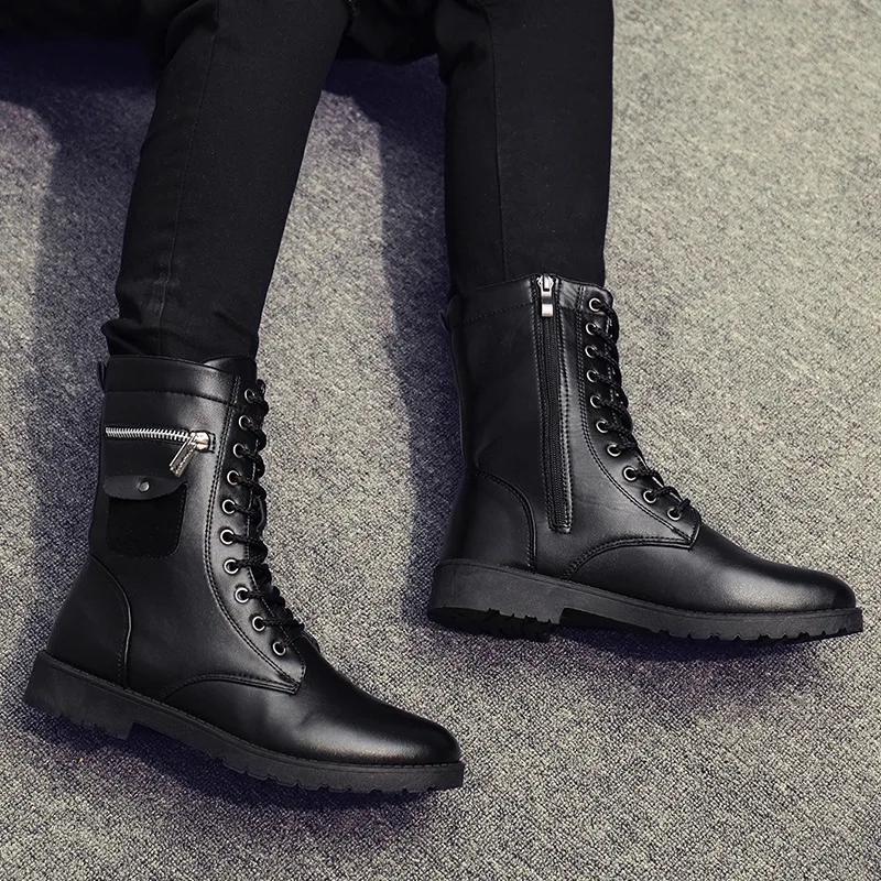 High Quality Men Platform Boots Thick Bottom Lace Up Mens Boot Trendy High Top British Style Workwear Boots,mid Top Knight Boots