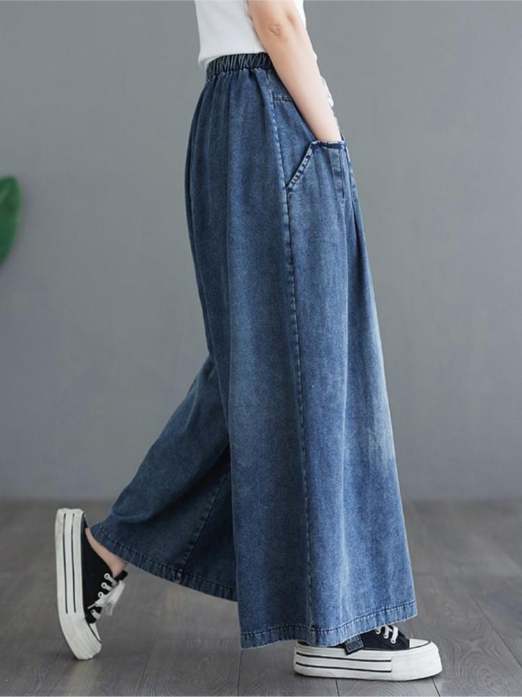 Oversized Jeans Elastic High Waist Spring Summer Long Pant Women Wide Leg Loose Pleated Modis Ladies Trousers Casual Woman Pants