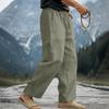Men’s Loose Fit Linen Pants Breathable Sweat Absorbing Wide Leg Casual Trousers with Drawstring Waist Large Size for Daily Wear