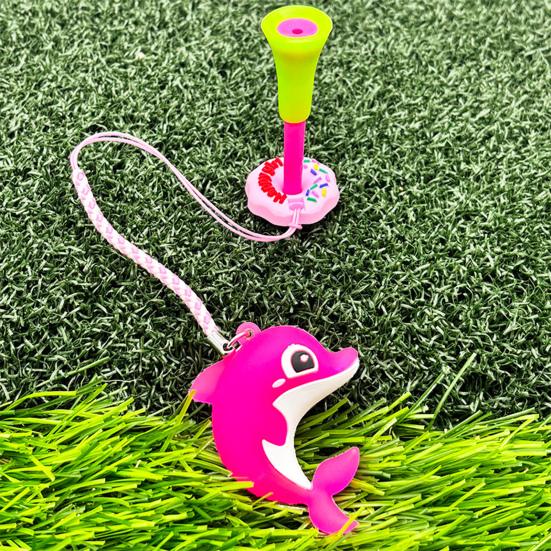 Big Head Golf Tee And Anti Lost Golf Tee Hanger Set Plastic Cartoon Dolphin Golf Tee Ring with Strap for Men Women Golf Enthusiasts