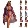 Modisches Damen Sexy Mehrfarbig Bedrucktes Netz-Überwurf Dreiteiliges Bikini-Set