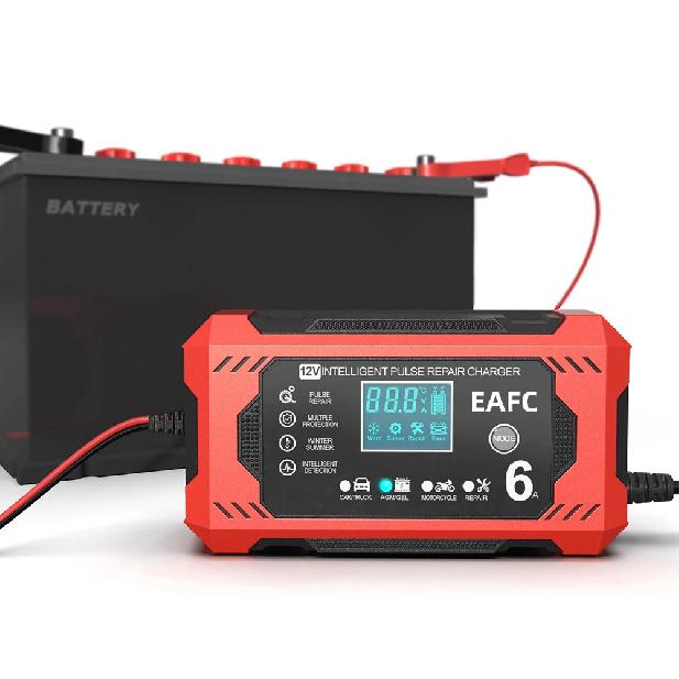 Chargeur de Batterie de Voiture 6A 12V Dispositif de Charge de Batterie de Voiture et de Moto Batterie Plomb-acide Réparation Intelligente Écran LCD