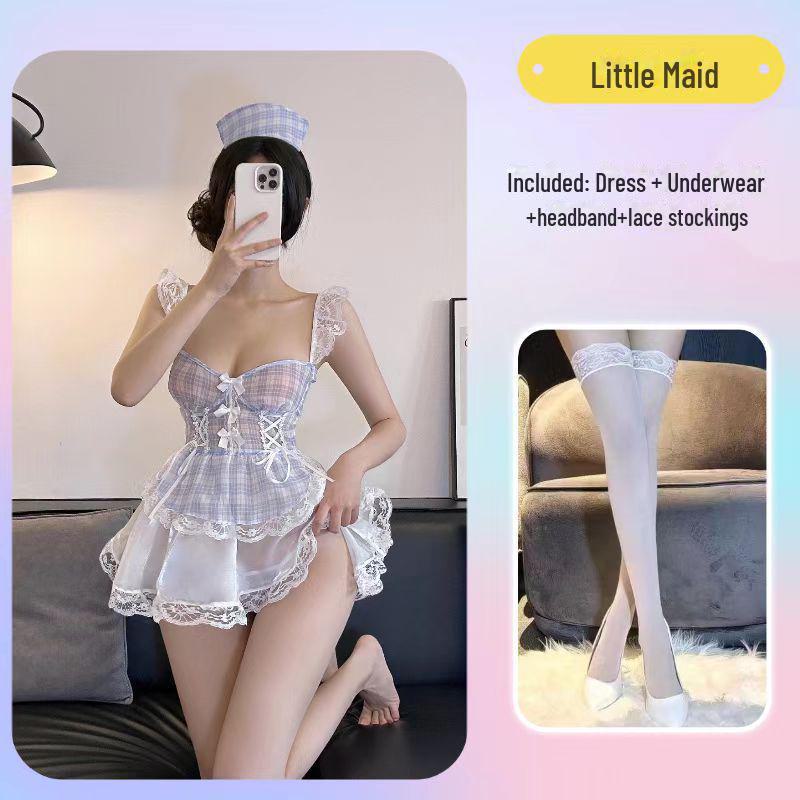 Pure Desire Lace Maid Nurse Outfit: Cute, Sexy Temptation Lingerie with Suspender Dress