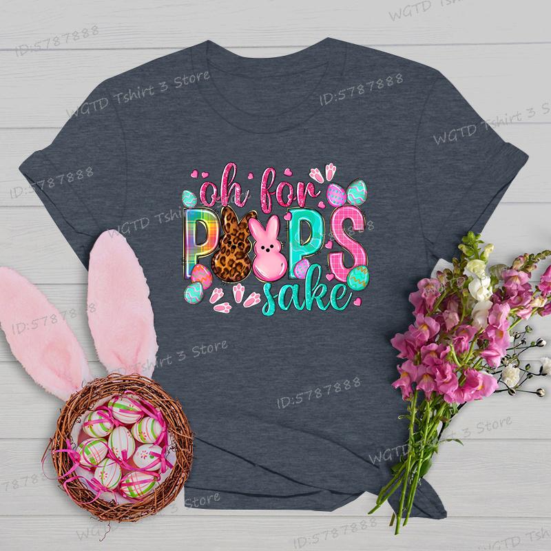 Oh for Peeps Sake Easter Tshirts Cute Bunny Leopard Print Crew Neck Tshirt Cartoon Rabbit Womens Easter Day Classic Tops Tees