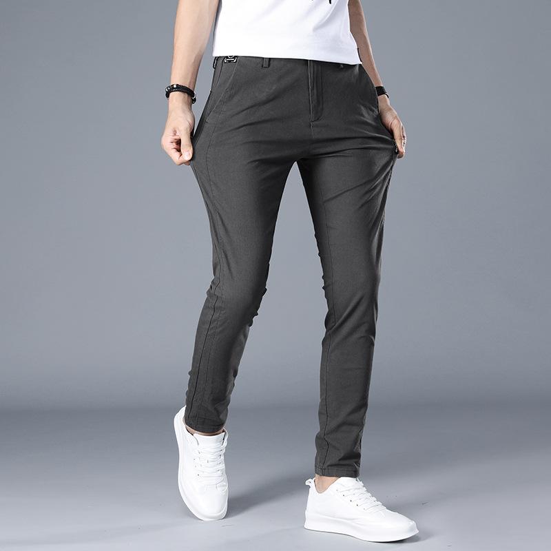 Summer Thin New Men'S Ice Silk Casual Pants Fashionable And Versatile Elastic Slim Straight Leg Small Leg Pants Men'S Pants