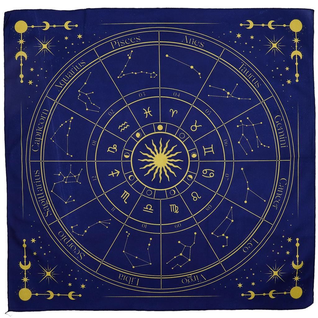 Tarot Reading Cloth Zodiac Wheel Navy Gold 75x75cm