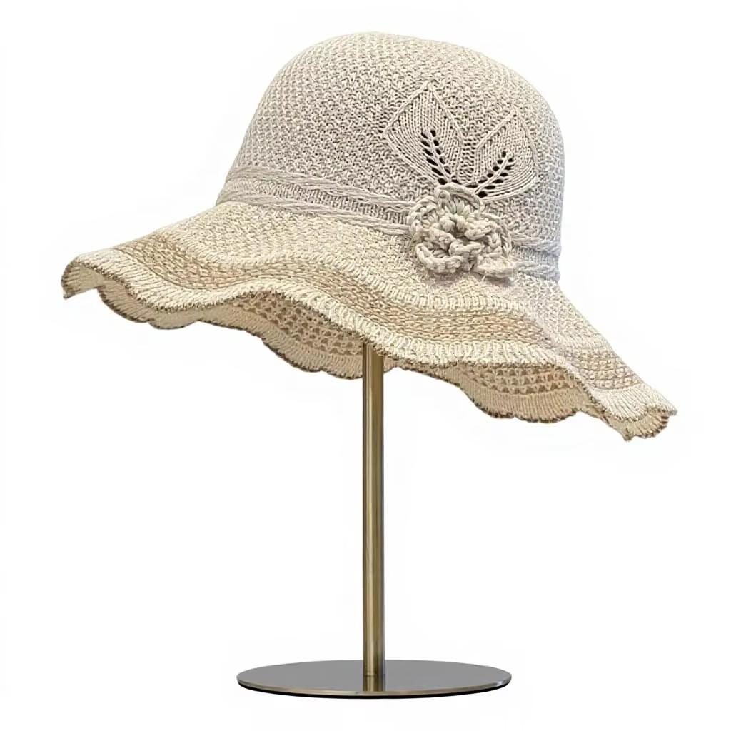 Summer New Knitted Fisherman Hat for Women, Elegant Floral Hollow Sun Protection Hat, Trendy Bucket Hat