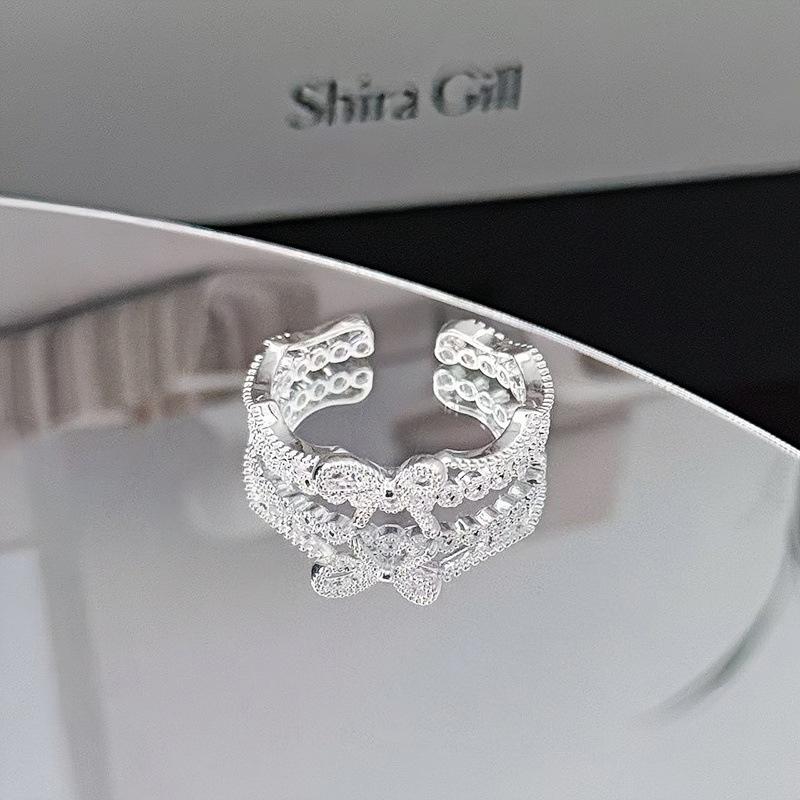 

Minimalist Bow Series Open Ring Sweet Cool Full Diamond Zircon Super Fairy Celebrity Style Niche High Sense Ring Female Adjustable opening