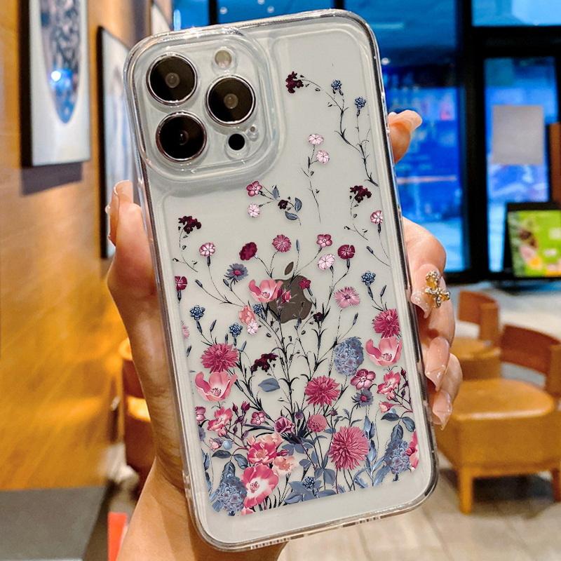 Fashion Floral Phone Case For Iphone 16 15 14 Pro Max 13 12 11 Shockproof Silicone Case Clear Cover