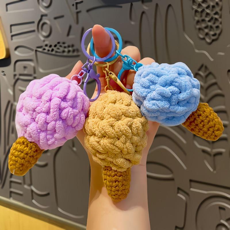 Handmade Woolen Woven Ice Cream Keychain, Simulated Ice Cream Cone Bag, Small Pendant, Cute Hanging Decoration, Small Gift