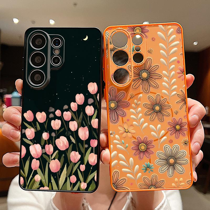 Little Flower Pattern Magnetic Case For Samsung Galaxy S26 S25 Ultra Edge S24 S23 FE A57 A17 A56 A37 A16 A55 A36 A54 Phone Cover