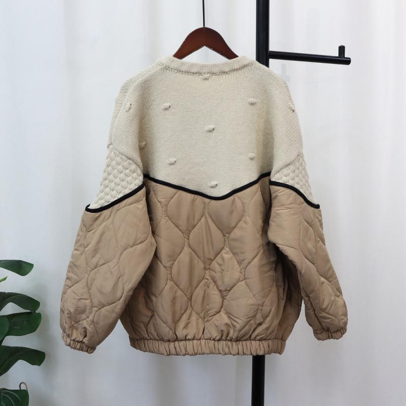 Splicing Cotton Clothes Knitted Cardigan Autumn and Winter New Design Sense Loose Lazy Wind Sweater Jacket Women