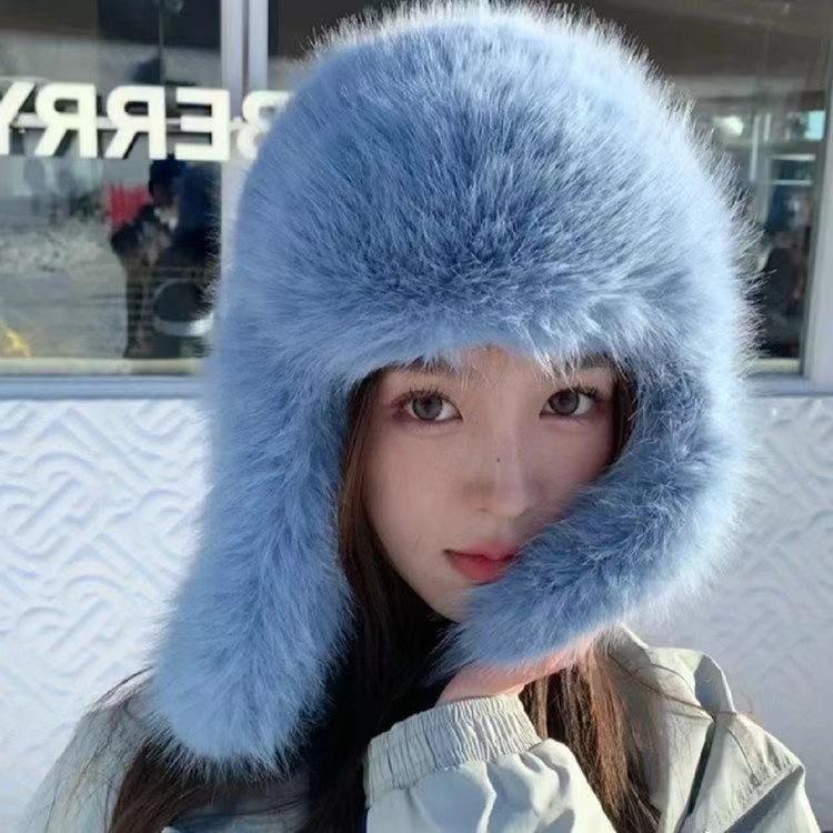 Cappello invernale da donna in peluche effetto visone, stile coreano Ins, con paraorecchie, Cappelli Bomber, Moda Caldo Morbido Finta Pelliccia, Berretti da Sci