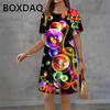 Colorful Butterfly Floral Print Mini Dress Round Neck Short Sleeve Casual Mini Dress Women Summer Dresses