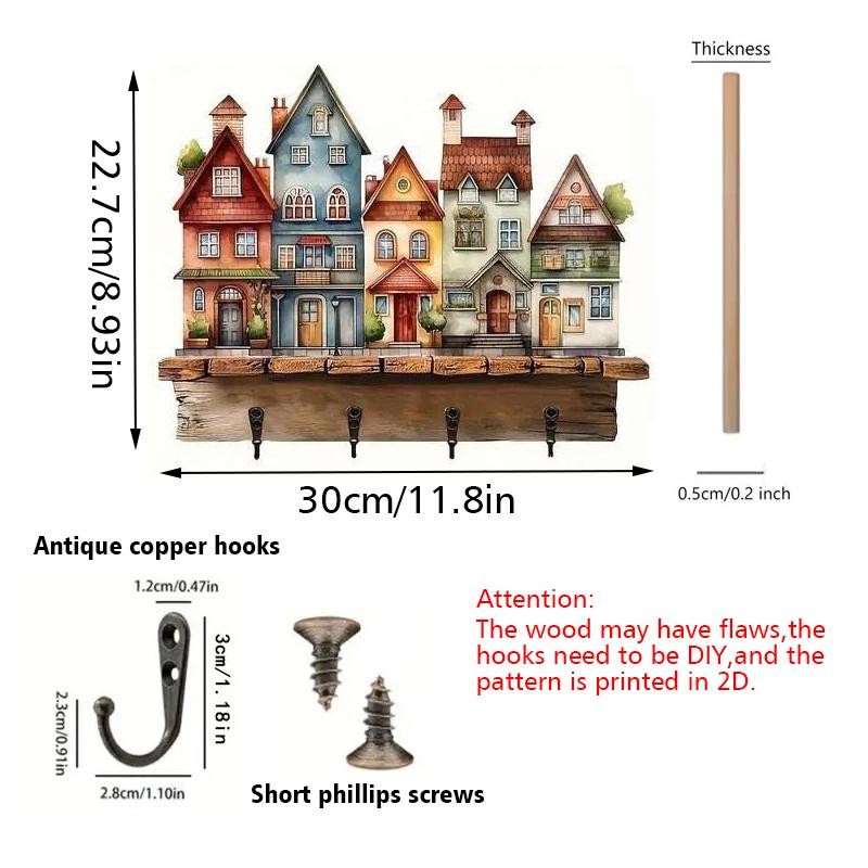 DIY Home Decor Moving Gift Storage Hooks DIY Hooks 2D Flat Cute Wall Hangings Home Storage Wooden Exquisite 30x23cm