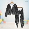 Kids Boys Girls Black Printed Tree Floral Hooded Long Sleeve Sweatshirt Cuffed Pants Two Piece Set