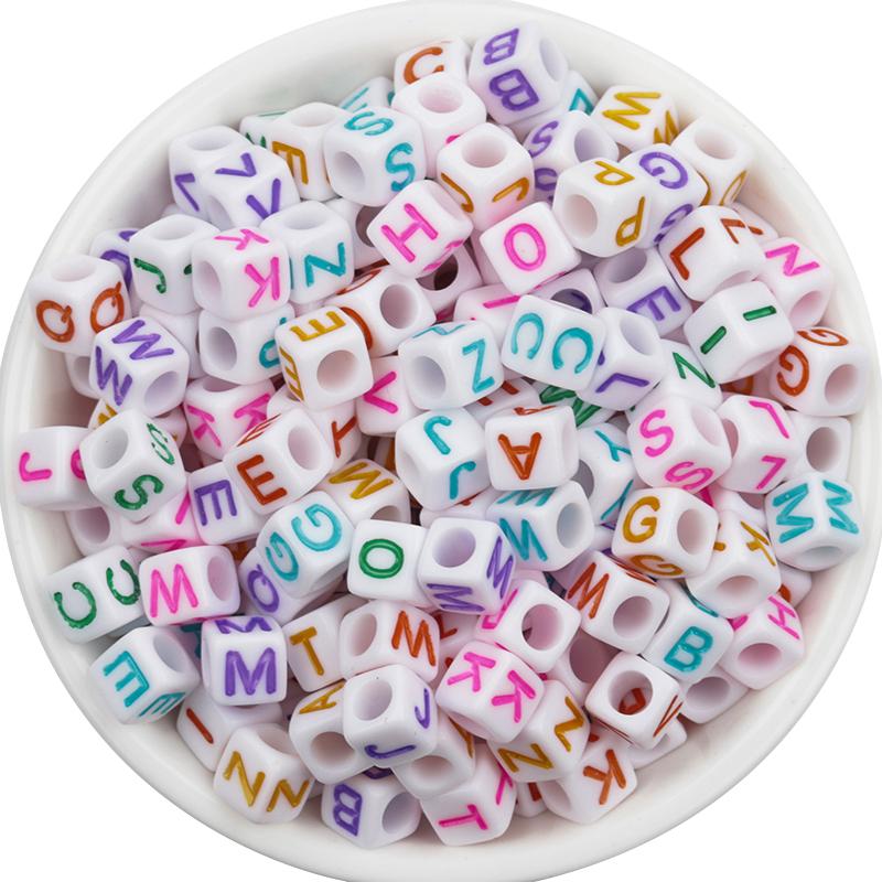 100pcs/Lot Mixed Round Flat Acrylic Letter Beads Alphabet Digital Cube Loose Spacer Beads For Jewelry Making Diy Bracelet