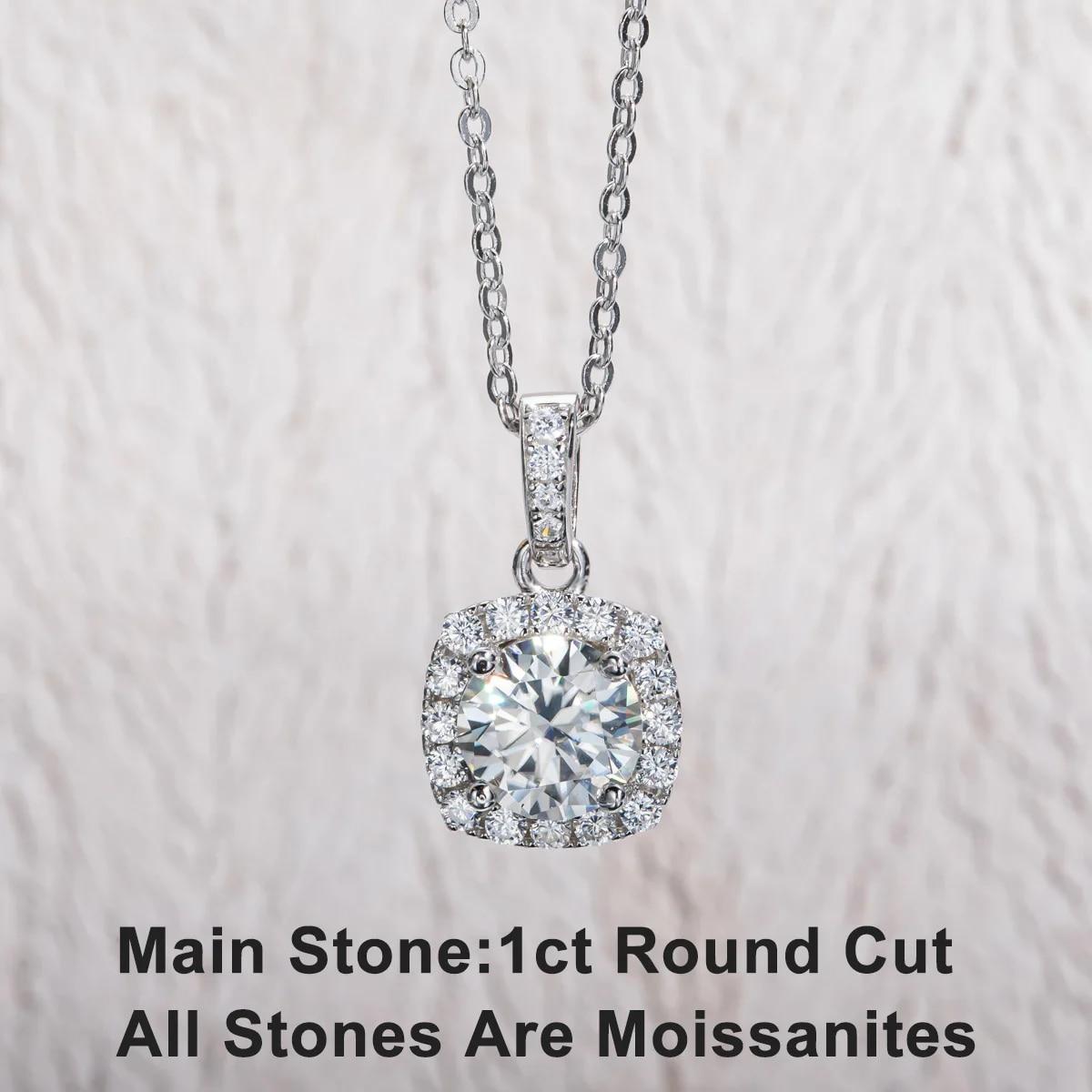 

Новый 1 карат Подушка Форма D Цвет Муассанит Алмаз Роскошный Подвеска Стерлингового Серебра 925 пробы 40 + 2 + 3 см Ожерелье Изысканные Ювелирные Изделия CHINA белый