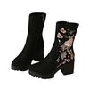 Autumn Embroidery Mid-heel Fashion Boots Temperament Thick Heel Large Size European and American Thick-soled Suede Mid-tube Boots