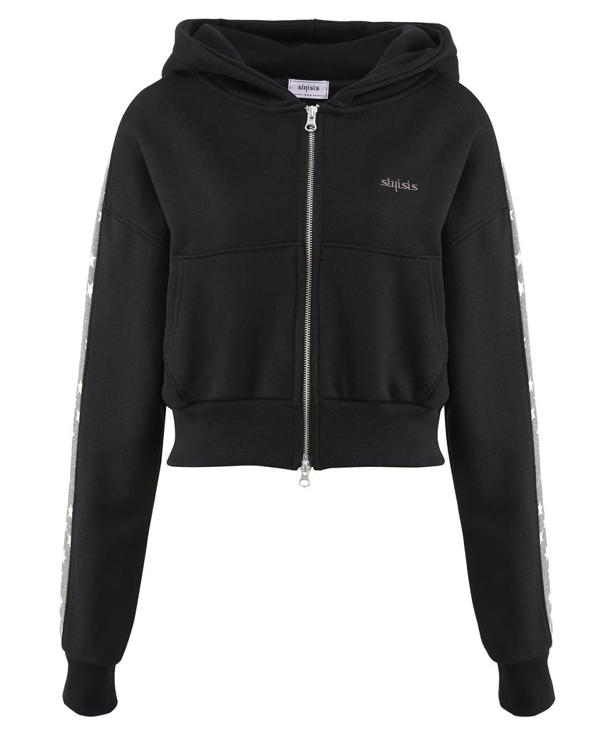 Slyisis Star Line Crop Hoodie Zip-Up (Black)