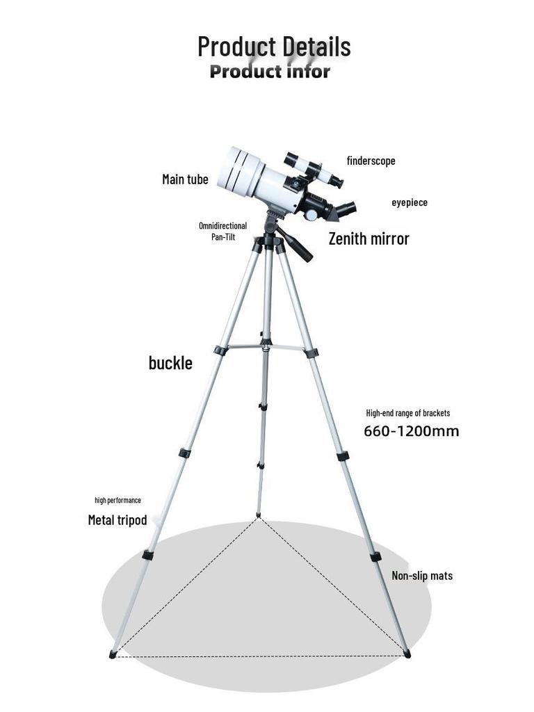 Telescópio Astronômico HD 70300 de Alta Ampliação para Observação de Estrelas e da Lua - Perfeito para Crianças