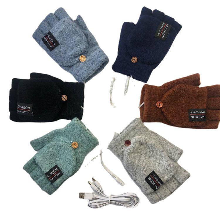 USB-Beheizte Halbfinger-Winterhandschuhe für Herren
