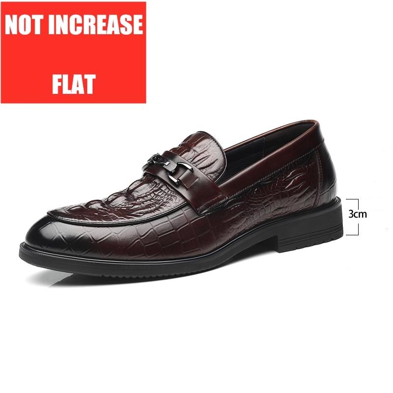 

Fashion Top Quality Crocodile Print Genuine Leather Men Elevator Shoes Flat/6CM Height Increasing Loafers Man Casual Busincess Moccasins 38