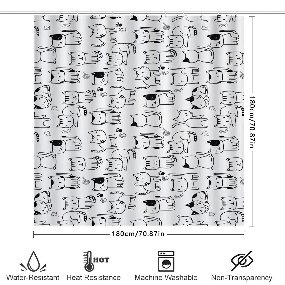 Animal Print Shower Curtain Cute Cats Design Modern Bathroom Decoration Waterproof Fabric For Home Decorations In Various Sizes