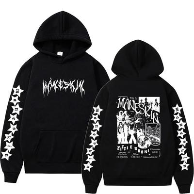 Fashion Streetwear Sportwear Italian Rock Band Maneskin Double Sided Graphic Print Men  Autumn Fleece Hoodie Loose