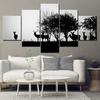 HD Prints Canvas Wall Art Home Decor Pictures 5 Pieces Black silhouette of a hunter and dog in the forest Posters