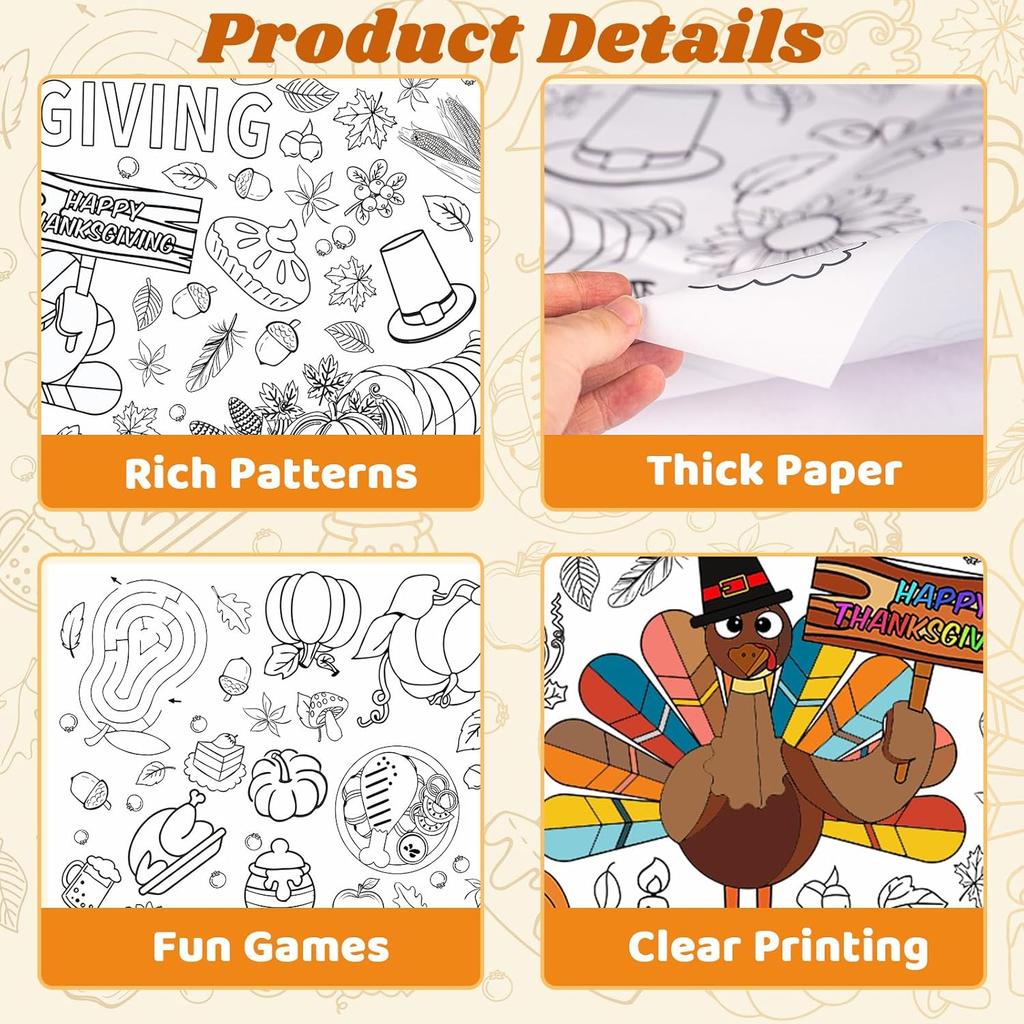 Muswarm Coloring Poster Tablecloth, Giant Poster,Paper Thanksgiving Coloring Banner Games and Family Activities, for Party Decorations,