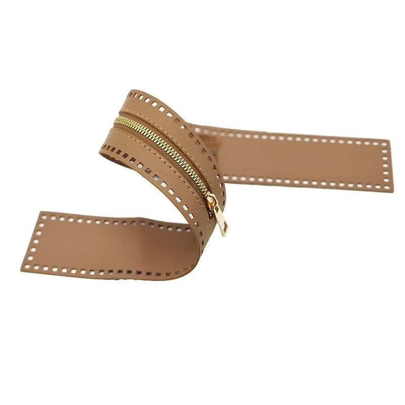 55cm Long PU Band Zippers Close-end Auto-lock Type Gold Color Metal Zipper DIY Bag Accessories
