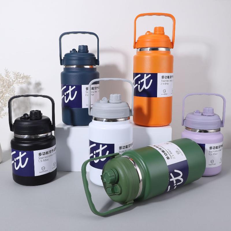 Stainless Steel Insulated Water Jug Food Grade Leak Proof Lid 24H Heat Cold Retention for Picnic Beach Trips