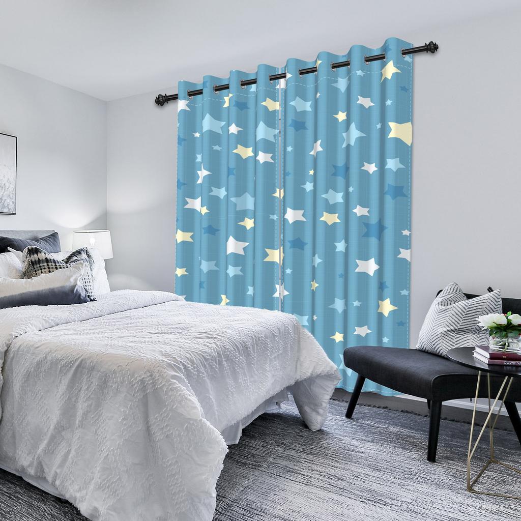 Set Of 2 Minimalist Blue Pattern Curtains Living Room Bedroom Window Home Textiles Geometric Floral Design Drapes Curtain Darkening Polyester Ideal