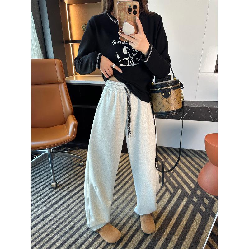 

Women s Fleece-Lined Wide-Leg Sweatpants - Curved Knife Design, Slim Fit, Warm & Thick for Autumn/Winter M
