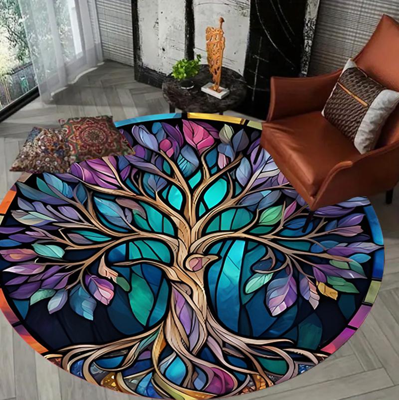 3D Carpet Abstract Tree Round Rug Living Room Decor Floormat Machine Washable Easy To Clean Study Bedroom Soft Rug Gift
