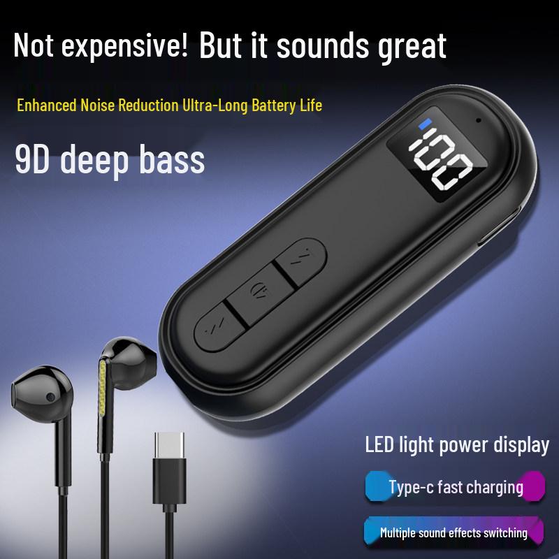 Universal Clip-On Bluetooth Headphone Receiver with Extended Battery, High-Quality Sound, Noise Reduction, and HD Calls