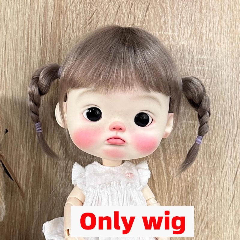BJD Wig Qbaby Blyth Amydoll Cute Soft Bangs Ponytail with Long Hair For Big Head Doll Dolls Toy Doll Accessories 10 Inches