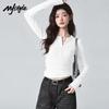 MJ STYLE Women's Ribbed Long-Sleeve Half-Open Top
