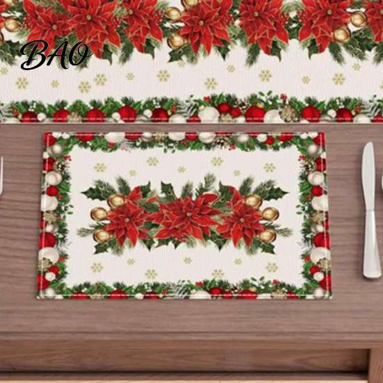 Christmas Table Mat 4Pcs Linen Placemat Set, Cartoon Snowman Gingerbread Gnome Durable Mats Mat, Heat Resistant Place for Holiday Party Placemats