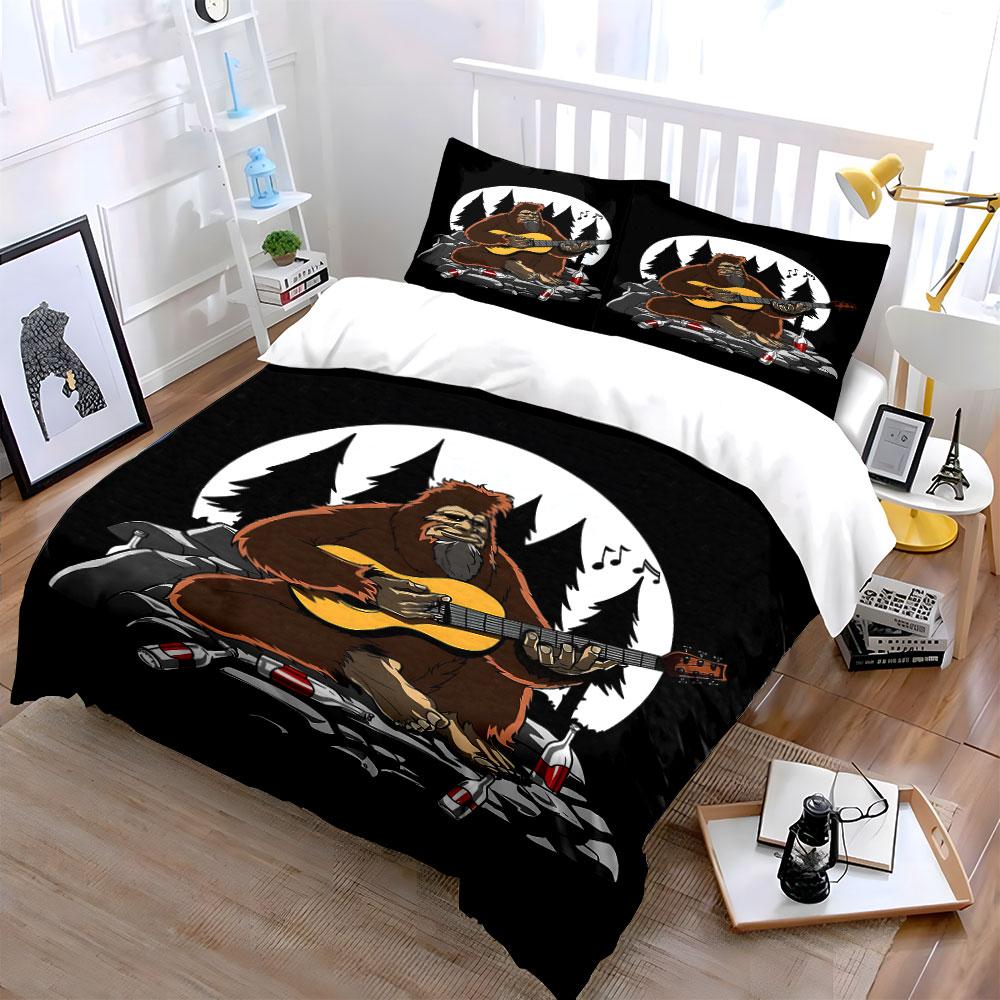 Bigfoot playing acoustic guitar. Bedding sets Duvet cover sets Duvet covers Pillowcases(1 * Duvet Cover 2 * Pillowcases without duvet insert)