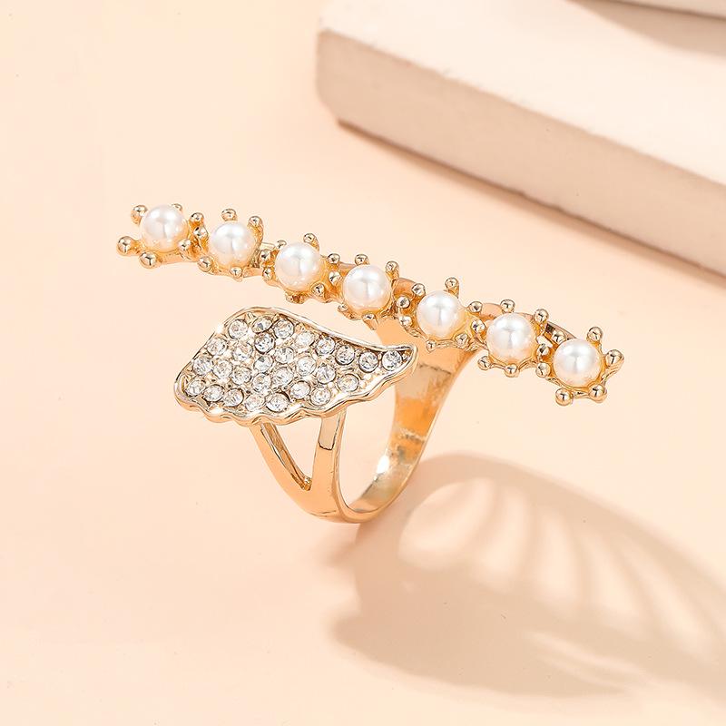 Elegant Geometric Pearl Ring for Women - Japanese  Korean Style, Light Luxury Design, Simple Alloy Hand Jewelry Adjustable Open