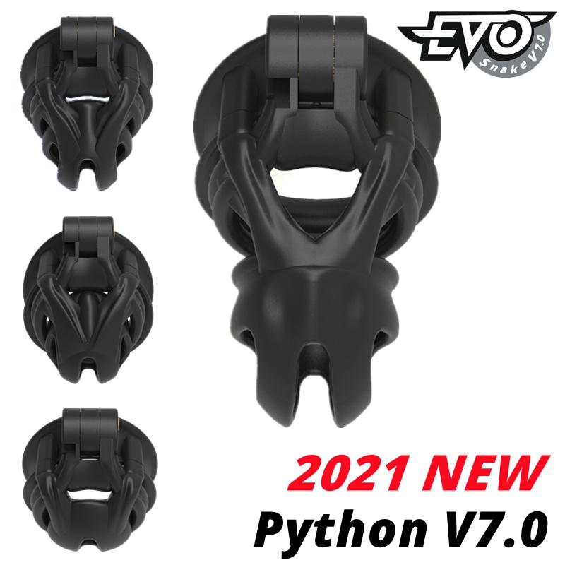 CHASTE BIRD PythonV7.0 Мужское устройство верности, клетка для пениса, двойная дуговая манжета, кольцо для пениса, пояс верности для члена кобры для мужчин, секс-игрушки для взрослых with 4 sizes rings